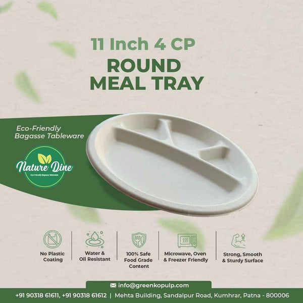 Nature's Dine Wholesale 11 Inch 4 Compartment Bagasse Plates | Eco-Friendly Bulk Plates | 12500 plates - ExportIndia360
