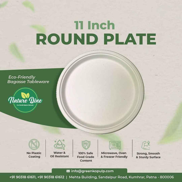 Nature's Dine Bulk 11 Inch Round Bagasse Plates | Compostable Disposable Plates | 12500 Plates - ExportIndia360