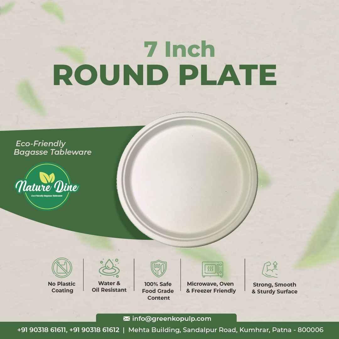 Nature's Dine Bulk 7 Inch Bagasse Round Plates | Compostable Disposable Plates | 25000 Plates - ExportIndia360